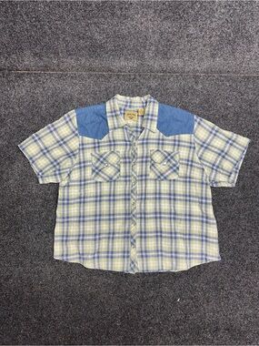 Vintage plaid gingham pearl snap cowgirl shirt cowboy western denim 90s 2X